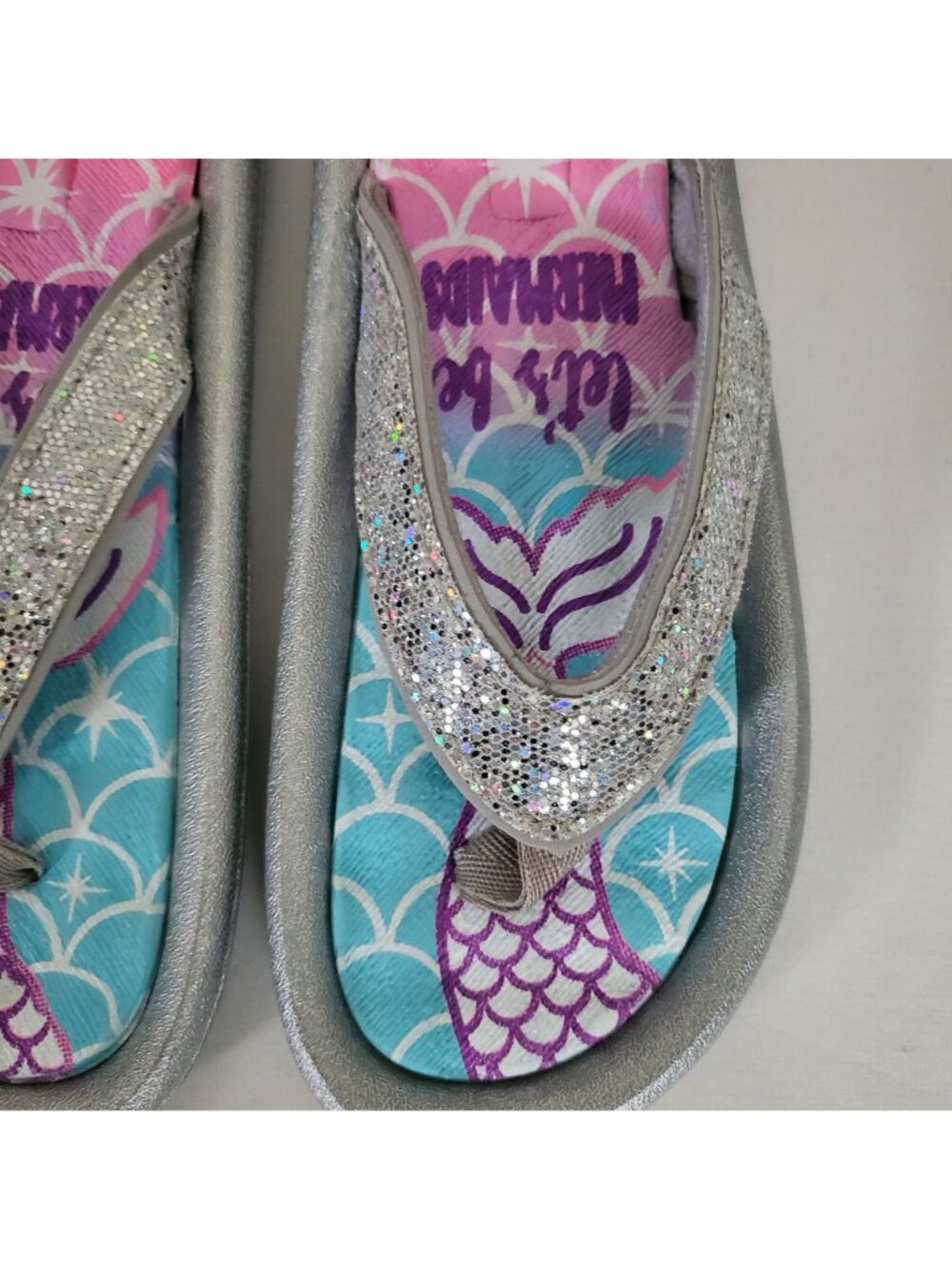 Elli By Capelli Girl's Let's Be Mermaid Pool Slides Flip Flop Silver/Blue Sz 3-4 - Picture 9 of 16
